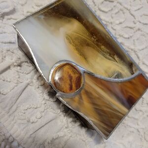 Stained Glass Trinket Box Keepsake Homemade Art Home Decor Accent Storage